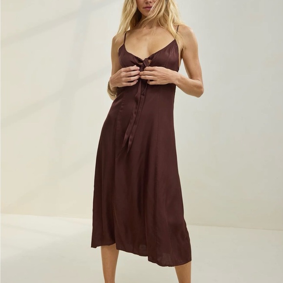 Brown Satin Slip Dress (NWT) - Picture 2 of 6